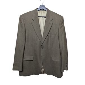 Chaps 100% Lambswool Brown Micro Check Sport Coat Jacket 42R Classic Wool Blazer